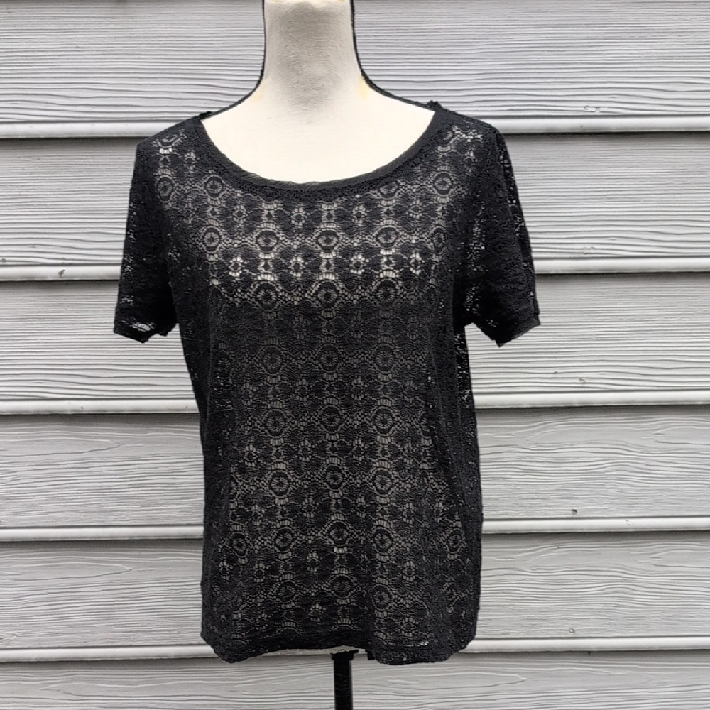 Loft Sheer Lace Short Sleeve Blouse | Loft Sheer Top